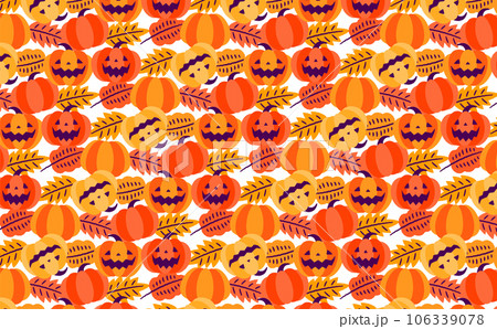 秋のおしゃれ手描き風パンプキンパターン・柄のかぼちゃハロウィンベクター背景素材_紫 106339078