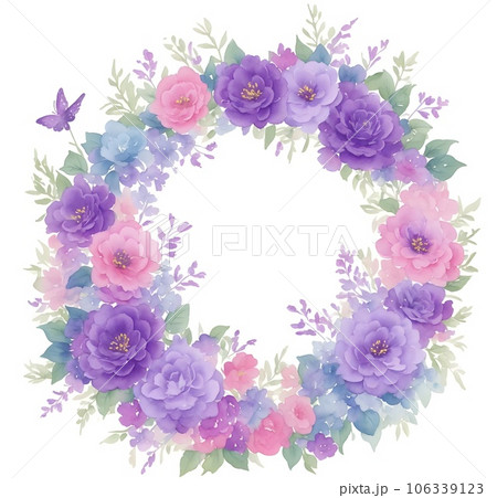 Vintage flower wreath frame on white 106339123