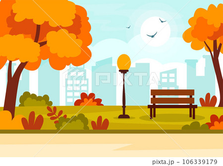 Autumn Landscape Background Vector Illustration with Mountains, Fields, Trees and Fall Leaves in Flat Cartoon Natural Season Panorama Templates 106339179