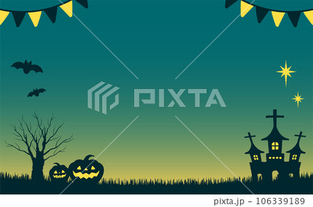 コピースペースのあるシンプルな手描き風シルエットパンプキンハロウィンベクターフレーム・背景素材_緑 コピースペースのあるシンプルな手描き風シルエットパンプキンハロウィンベクターフレーム・背景素材_緑 106339189