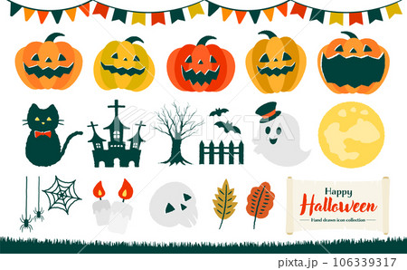秋のおしゃれ手描き風かぼちゃハロウィン・ハロウィーンパンプキンベクターアイコン素材コレクション_緑 秋のおしゃれ手描き風かぼちゃハロウィン・ハロウィーンパンプキンベクターアイコン素材コレクション_緑 106339317