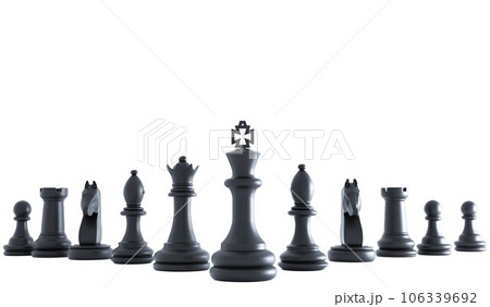 3D closeup line up of black chess in white background illiustration , 3D rendering chess concept and blank area for copy space 3D closeup line up of black chess in white background illiustration , 3D rendering chess concept and blank area for copy space 106339692
