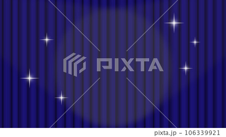 スポットライトがあたりキラキラしている高級感のある紺色のカーテン　横長の背景イラスト素材 106339921