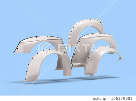 Sport car custom upgrade kit set of details for body side bumpers 3d render on blue 106339982