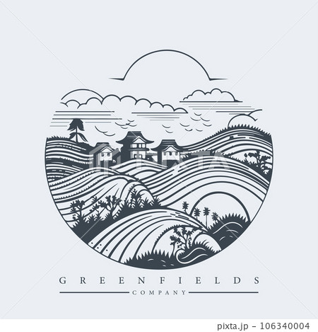 Modern abstract vector logo template of fields and mountains 106340004