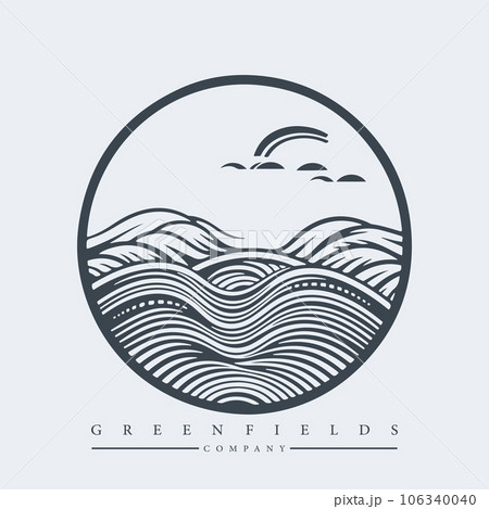 Modern abstract vector logo template of fields and mountains 106340040