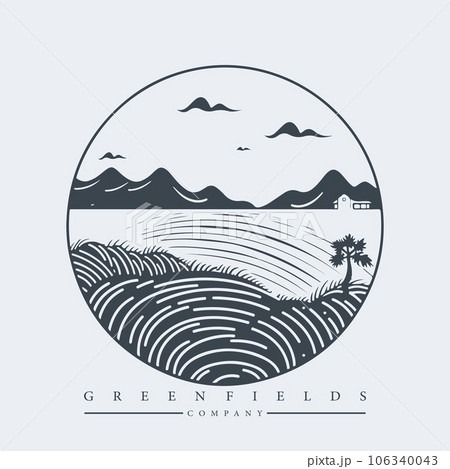 Modern abstract vector logo template of fields and mountains 106340043