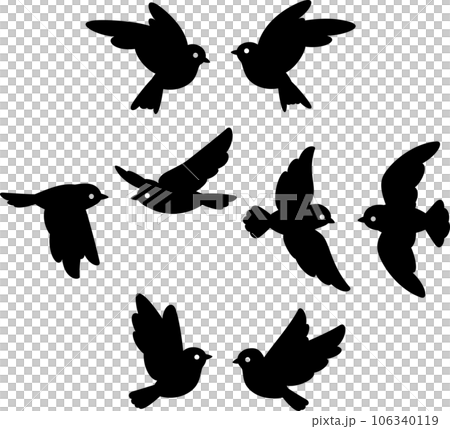飛ぶ小鳥のモノクロイラストセット 106340119