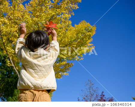 紅葉と男児 106340314