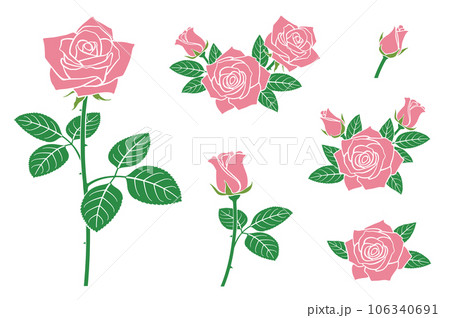 ピンクのバラの花 イラストセット アイコンセット ピンクのバラの花 イラストセット アイコンセット 106340691