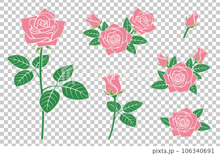 ピンクのバラの花 イラストセット アイコンセット ピンクのバラの花 イラストセット アイコンセット 106340691