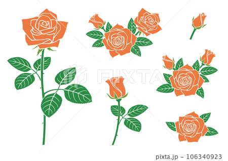 バラの花　オレンジ色　イラストセット　アイコンセット 106340923