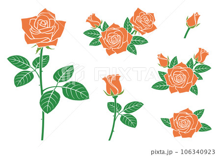 バラの花 オレンジ色 イラストセット アイコンセットのイラスト素材