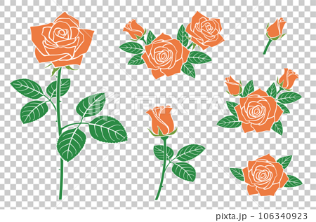 バラの花　オレンジ色　イラストセット　アイコンセット 106340923