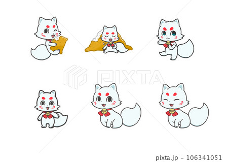 ➉白い狐の住む社 ストラップ 4個セット・イラスト集セット売り！ ➉白い