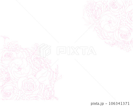 バラとトルコキキョウの花束(線画フレーム,ななめ,ピンク) 106341371