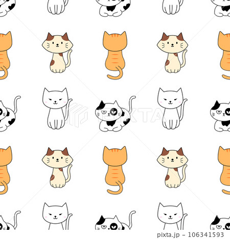 Cute cat doodle hand drawn cartoon seamless pattern background for wallpaper, illustration, decoration, backdrop, wrapping, note 106341593