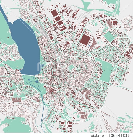 Ternopil map, oblast center city of Ukraine. Municipal administrative area map with buildings, rivers and roads, parks and railways. 106341837