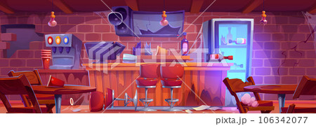 Broken down abandoned bar counter interior 106342077
