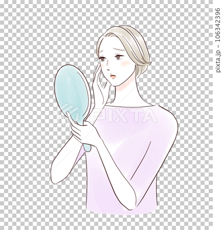 照鏡子的擔心的中年婦女 106342396