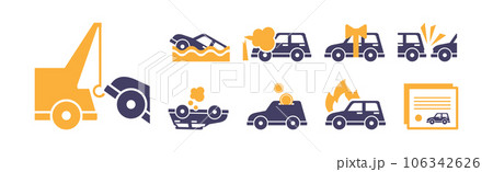 Car Insurance Flat Icons with Motor Vehicle Vector Set Car Insurance Flat Icons with Motor Vehicle Vector Set 106342626