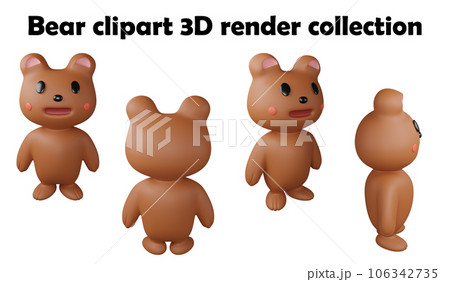 Bear clipart element ,3D render animal isolated icon set on white background No.1 106342735