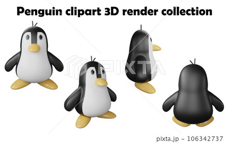 Penguin clipart element ,3D render animal isolated icon set on white background No.1 106342737