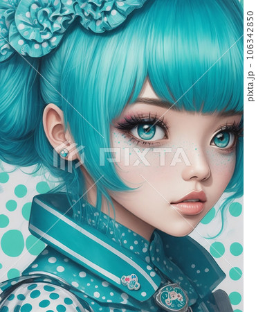 ブルーグリーンの女性のイラスト アート（AI生成画像） 106342850