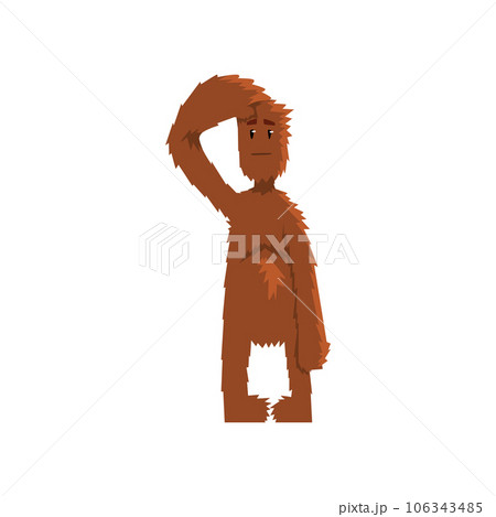 Funny bigfoot looking ahead into the distance, mythical creature cartoon character vector Illustration on a white background 106343485