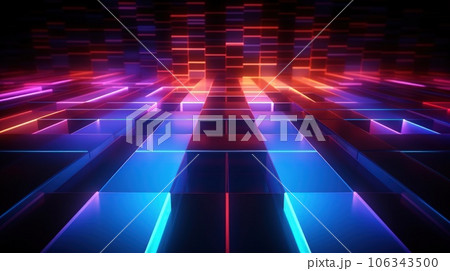 3d render abstract geometric background of colorful neon lines glowing in the dark futuristic wallpaper. 3d render abstract geometric background of colorful neon lines glowing in the dark futuristic wallpaper. 106343500