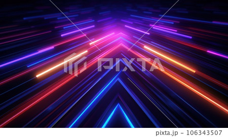 3d render abstract geometric background of colorful neon lines glowing in the dark futuristic wallpaper. 3d render abstract geometric background of colorful neon lines glowing in the dark futuristic wallpaper. 106343507