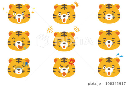 かわいい虎のキャラクターの表情アイコンベクターイラストセット 106343917