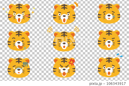 かわいい虎のキャラクターの表情アイコンベクターイラストセット 106343917