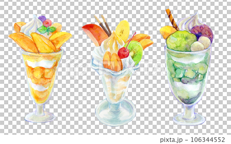 Set of various parfaits Watercolor illustration 106344552