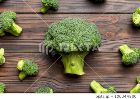 green fresh broccoli background close up on colored table. Vegetables for diet and healthy eating. Organic food green fresh broccoli background close up on colored table. Vegetables for diet and healthy eating. Organic food 106344880