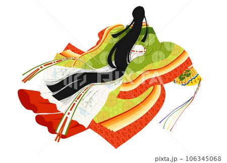 十二単・女房装束の女性・グリーン系の配色 十二単・女房装束の女性・グリーン系の配色 106345068