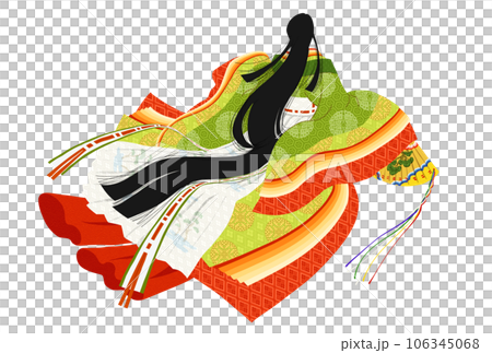 十二単・女房装束の女性・グリーン系の配色 十二単・女房装束の女性・グリーン系の配色 106345068