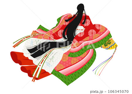 十二単・女房装束の女性・襲色目『紅梅匂』風の配色 十二単・女房装束の女性・襲色目『紅梅匂』風の配色 106345070