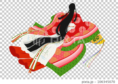 十二単・女房装束の女性・襲色目『紅梅匂』風の配色 十二単・女房装束の女性・襲色目『紅梅匂』風の配色 106345070