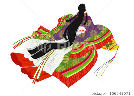 十二単・女房装束の女性・襲色目『松重』風の配色 106345071