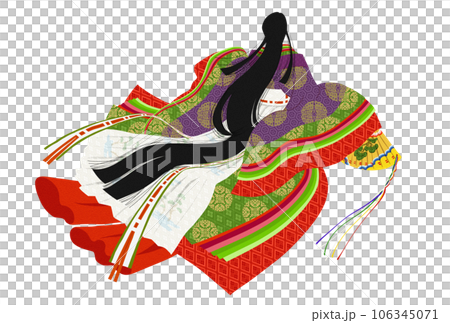 十二単・女房装束の女性・襲色目『松重』風の配色 106345071