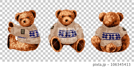 Illustration set of teddy bears wearing argyle sweaters 106345413
