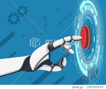 Robot presses the start button with a finger 106345434