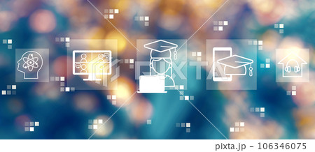 Distance learning theme with blurred city at night 106346075