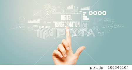 Digital Transformation concept with hand pressing a button Digital Transformation concept with hand pressing a button 106346104