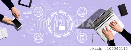 Remote Work theme with people working together 106346116