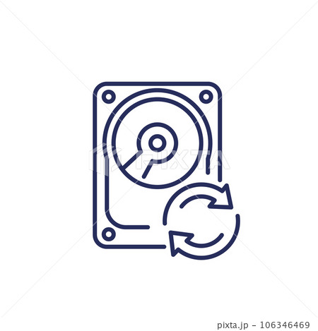 HDD backup, hard drive recovery line icon HDD backup, hard drive recovery line icon 106346469