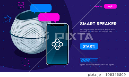 Smart speaker concept. Future voice control device for home and office, AI connected speaker with music and phone apps. Vector illustration 106346809