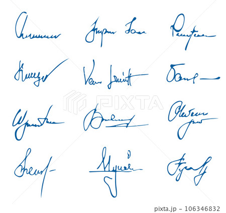 Autographs collection. Doodle handwritten letters, sketchy signatures and certificates signs, variety of hand drawn symbols. Vector set Autographs collection. Doodle handwritten letters, sketchy signatures and certificates signs, variety of hand drawn symbols. Vector set 106346832