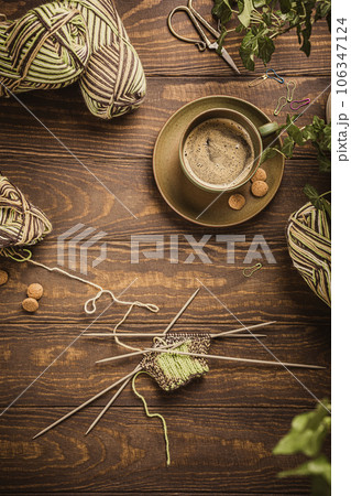 Female hobby knitting. Knitting project in progress 106347124